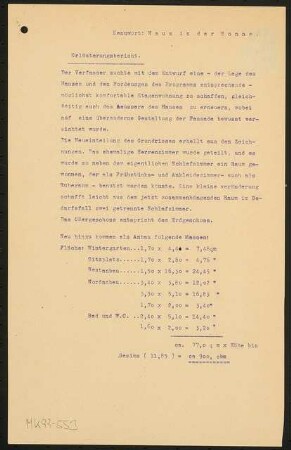 Umbau eines Landhauses Monatskonkurrenz Februar 1933: Erläuterungsbericht, 1 S.