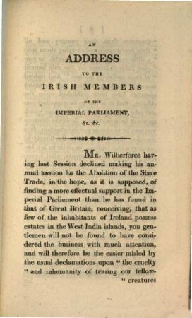An english country gentlemans Address to the irish members of the imperial parliament