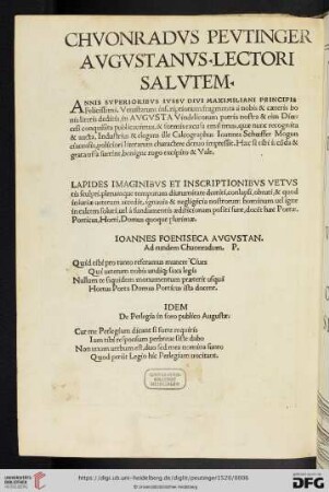 Chvonradus Peutinger Augustanus lectori salutem