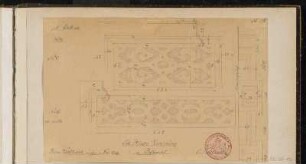 Beschlagwerk am Postament des Eckpilasters des Obergeschosses (Ansicht von vorne) und Pilaster (Seitenansicht)