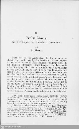 II. Paulus Niavis : Ein Vorkämpfer des deutschen Humanismus