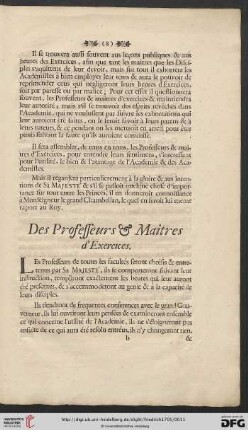 Des Professeurs & Maitres d'Exercices