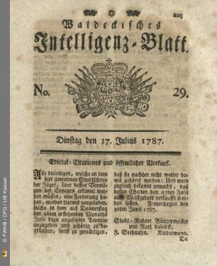 No. 29. Dinstag den 17. Julius 1787