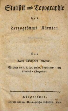 Statistik und Topographie des Herzogthums Kärnten