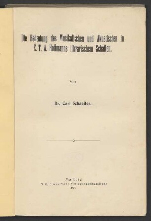 Die Bedeutung des Musikalischen und Akustischen in E. T. A. Hoffmanns literarischem Schaffen