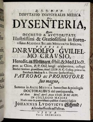 Disputatio Inauguralis Medica De Dysenteria