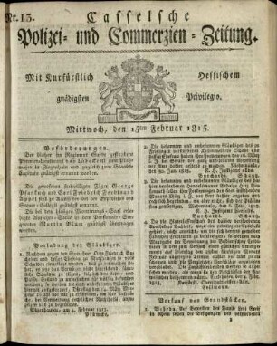 Nr. 13, Mittwoch, den 15ten Februar 1815