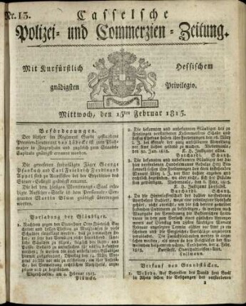 Nr. 13, Mittwoch, den 15ten Februar 1815