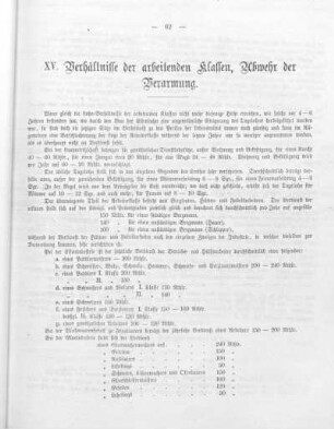 XV. Verhältnisse der arbeitenden Klassen, Abwehr der Verarmung.
