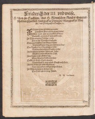 Friederich der III. und weise. Hertzog zu Sachsen ...
