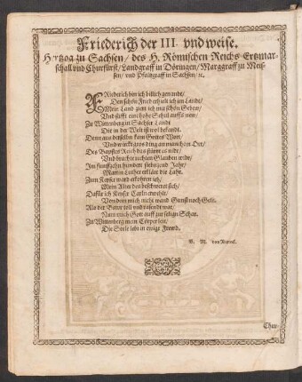 Friederich der III. und weise. Hertzog zu Sachsen ...