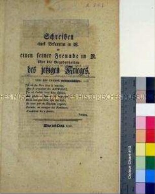Anonymes Pamphlet über die schwierige Lage Kursachsens nach dem Einmarsch der preußischen Armee