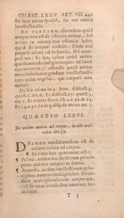 Quaestio LXXVI. De unione animae ad corpus, in octo articulos divisa.