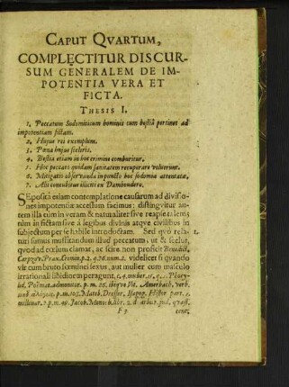 Caput Qvartum, Complectitur Discursum Generalem De Impotentia Vera ...