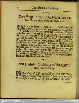 XV. Von jährlicher Verlesung etlicher Stücke aus dieser Ordnung