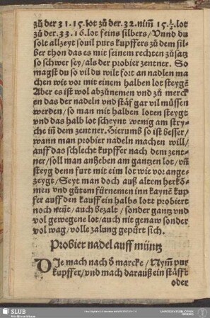Probier nadel auff müntz