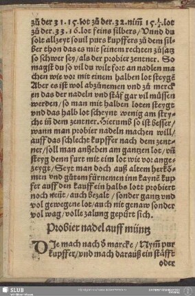 Probier nadel auff müntz