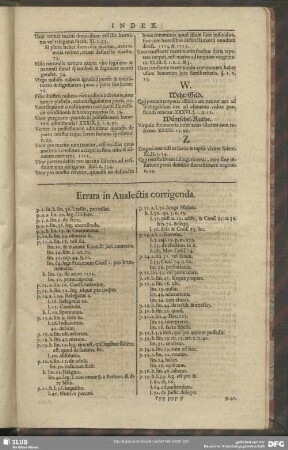 Errata in Analectis corrigenda