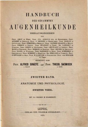 Handbuch der gesammten Augenheilkunde, 2,2. Anatomie und Physiologie: 2. Theil, 2. Hälfte