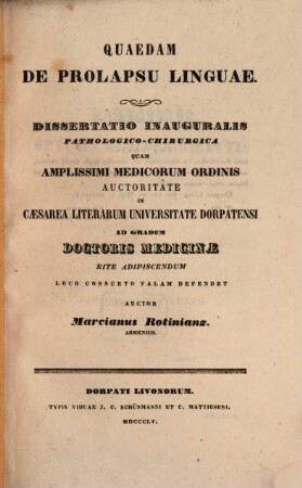 Quaedam de prolapsu linguae : Diss. inaug. pathol.-chir.