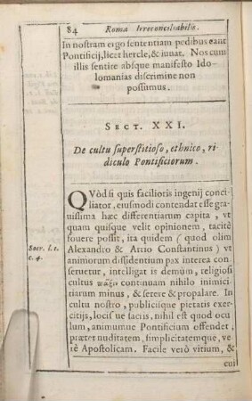 Sect. XXI. De cultu superstitioso, ethnico, ridiculo Pontificiorum.
