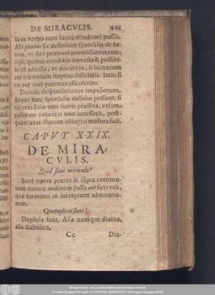 Caput XXIX. De Miraculis.