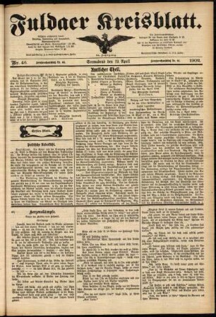 Erste Ausgabe vom Samstag, den 19. April 1902.