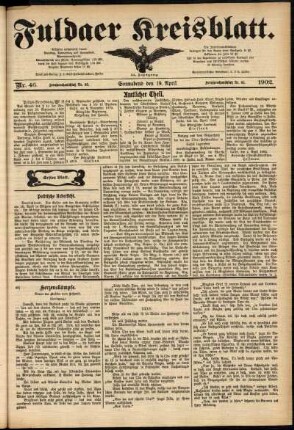 Erste Ausgabe vom Samstag, den 19. April 1902.