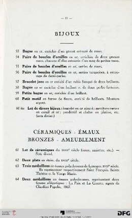 Céramiques - Émaux - Bronzes - Ameublement (Nr. 61-78)