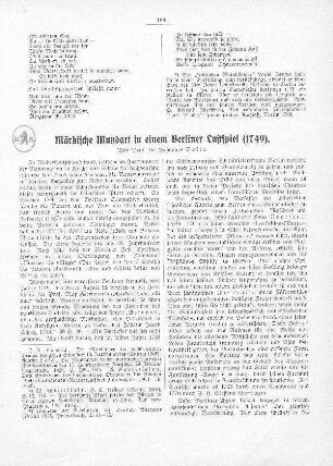 Märkische Mundart in einem Berliner Lustspiel (1749)