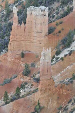Sandsteinfelsen im Bryce Canyon Nationalpark : Von zahlreichen Aussichtspunkten können Besucher im Bryce Canyon Nationalpark die unterschiedlichen Sandsteinformationen und Felsnadeln, so genannte "Hoodoos", betrachten. Aufgenommen am 18. August 2012