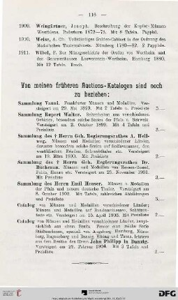 Von meinen früheren Auctions-Katalogen sind noch zu beziehen