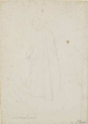 Gestalt eines jungen Mannes, Ganzfigur im Mantel nach links, Skizze