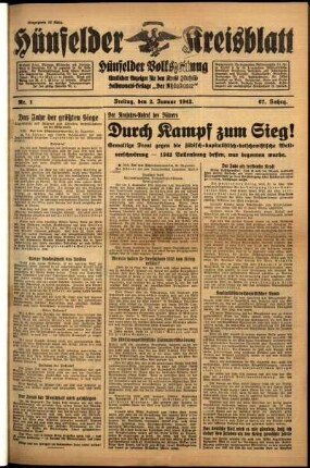 Ausgabe vom Freitag, den 02. Januar 1942.