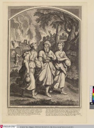 Lot s'enfuit de Sodome avec ses deux filles. [Lot flieht mit seinen beiden Töchtern aus Sodom]