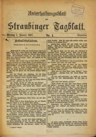 Straubinger Tagblatt. Unterhaltungsblatt zum Straubinger Tagblatt. 1887/88