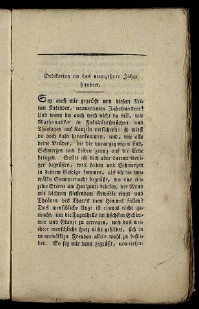 Dedikation an das neunzehnte Jahrhundert.