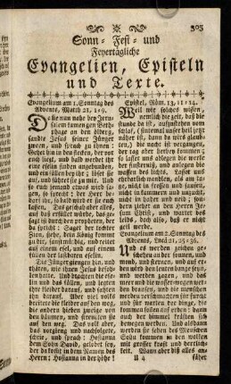 305-310, Evangelium am 1. - 4. Sonntag des Advents und H. Christtag. Am H. Christtag und Sonnt. nach dem Christtag. Am Neu-Jahr und nach dem Neu-Jahr. Am Fest der Erscheinung Christi.