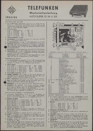 Bedienungsanleitung: Telefunken Werkstattanleitung Auto-Super ID 54 U 2/K