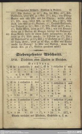 Siebenzehnter Abschnitt. XVII. Dividiren oder Theilen in Brüchen