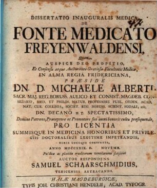 Diss. inaug. med. de fonte medicato Freyenwaldensi