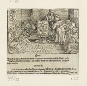 Von magisterlicher Würdigkeit, aus: "Trostspiegel in Glück und Unglück, Des Weitberümbten Hochgelehrten fürtrefflichen Poeten und Oratorn Francisci Petrarche, Trostbücher, von Rath, That, und Artzeney in Glück und Unglück", Frankfurt am Main 1584 I, Kapitel 45
