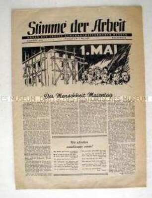Halbmonatszeitung der Freien Gewerkschaftsbundes Hessen "Stimme der Arbeit" zum 1. Mai
