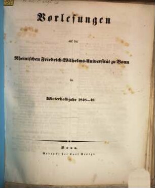 Vorlesungsverzeichnis für das .... 1848/49. WH
