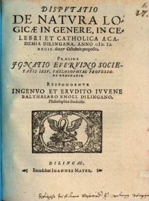 Dispvtatio De Natvra Logicae In Genere