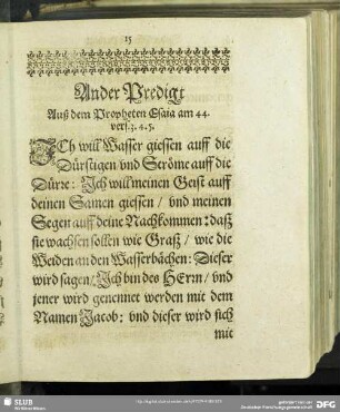 Ander Pfingst Predigt auß dem Propheten Esaia am 44. v. 3. 4. 5.