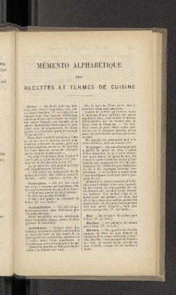Mémento alphabétique des recettes et termes de cuisine