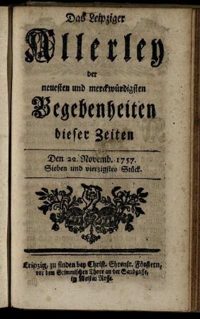 Den 22. Novemb. 1757. Sieben und vierzigstes Stück.