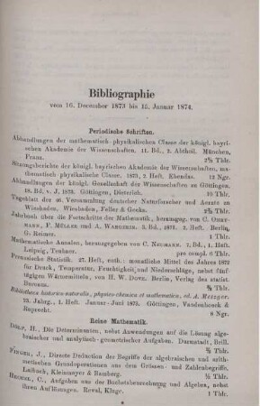 Bibliographie vom 16. December 1873 bis 15. Januar 1874.