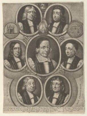 Gruppenbildnis des William von Canterbvry, des Iohn of Chichester, des Thomas of Bath & Wells, des William of St. Asaph, des Francis of Ely, des Thomas of Peterborow und des Ionathan of Bristol